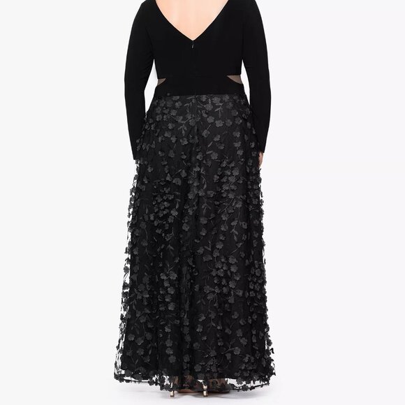 XSCAPE Long Sleeve Embellished Dress Black Plus Size - Picture 6 of 6